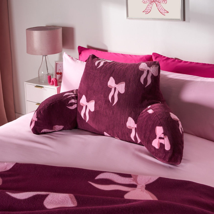 Bow Print Cuddle Cushion - Burgundy