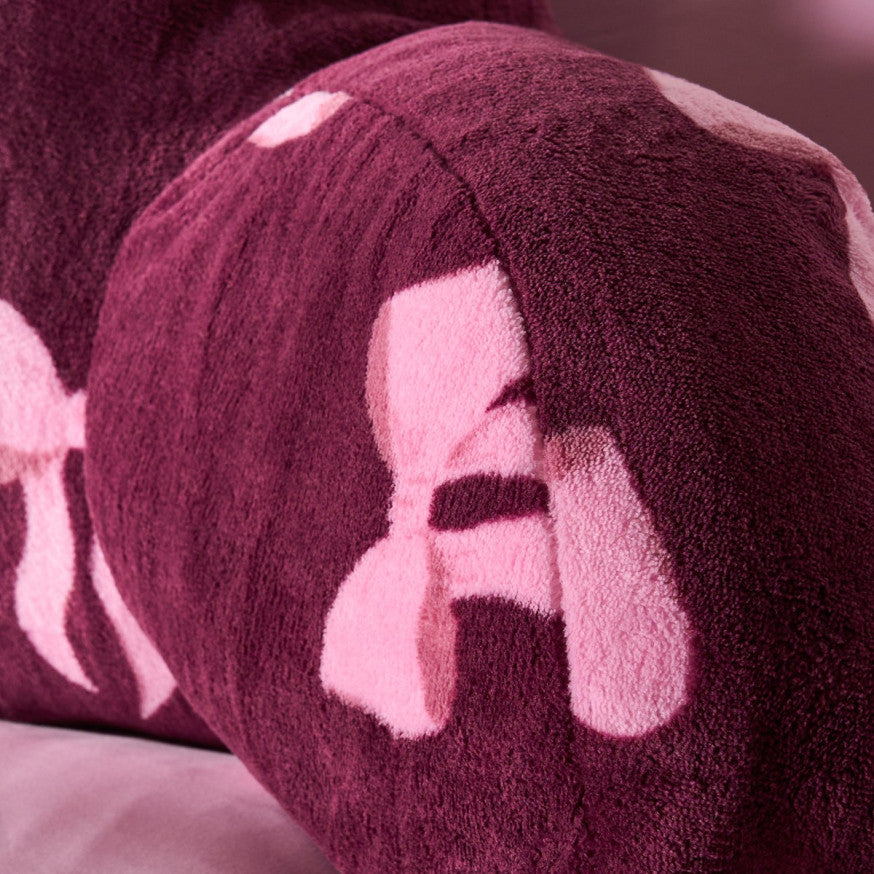 Bow Print Cuddle Cushion - Burgundy