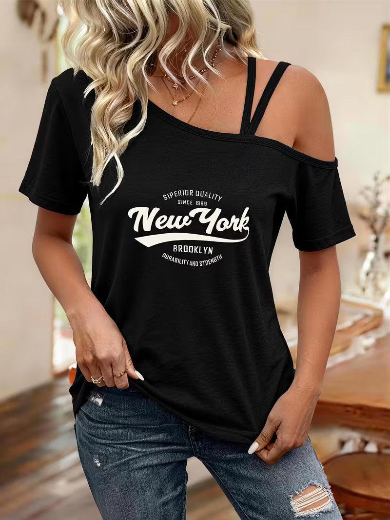 Women'S Fashionable And Versatile Off-Shoulder T-Shirt