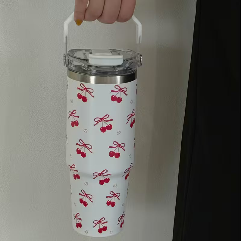 30Oz Cherry Bow Double Wall Stainless Steel Insulated Tumbler