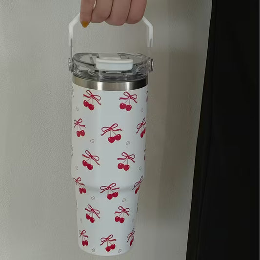 30Oz Cherry Bow Double Wall Stainless Steel Insulated Tumbler