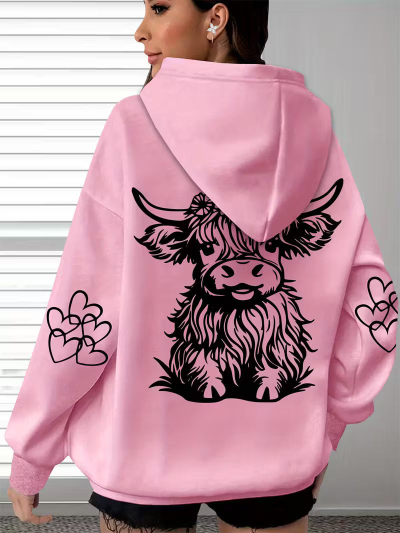 Ladies Plus Size Highland Cow Oversized Hoodie