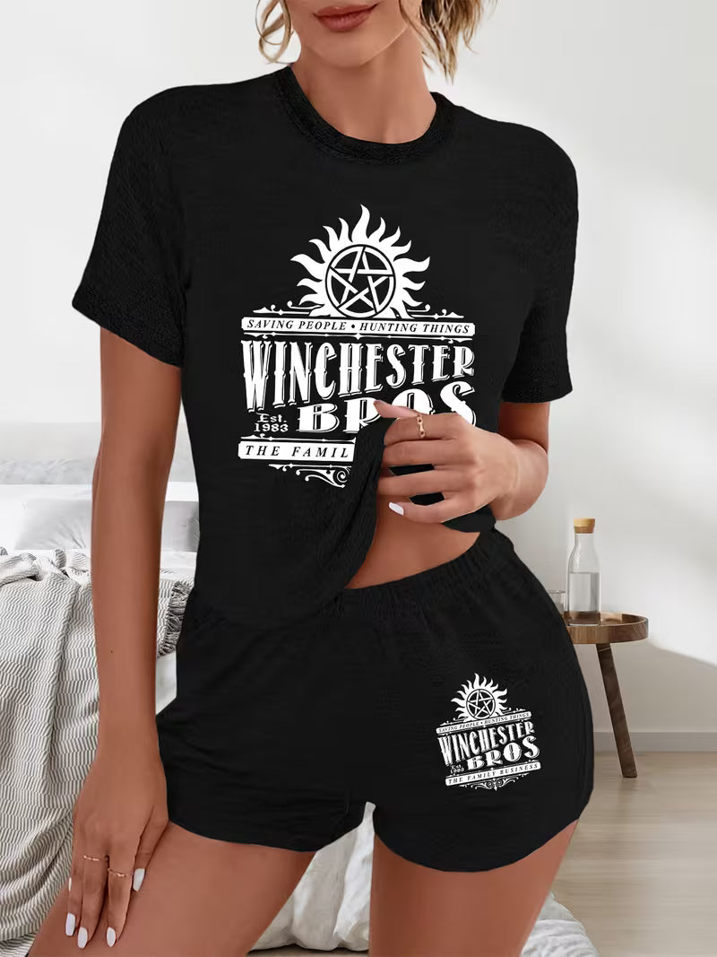 Women'S Spring And Summer Short Curved Hem T-Shirt And Shorts Set