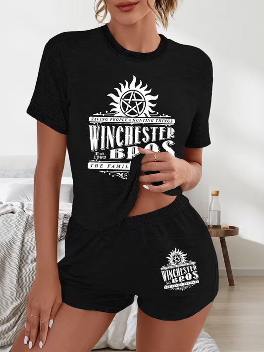 Women'S Spring And Summer Short Curved Hem T-Shirt And Shorts Set