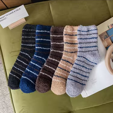 5 Pairs Random Colors New Coral Fleece Mens Socks