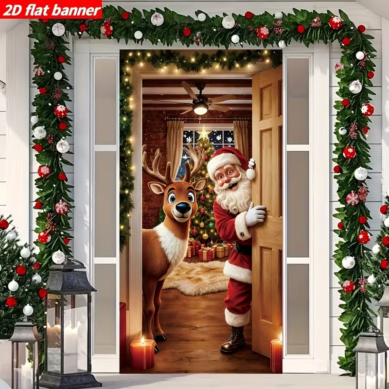 2D Flat Santa Claus Reindeer Door Banner