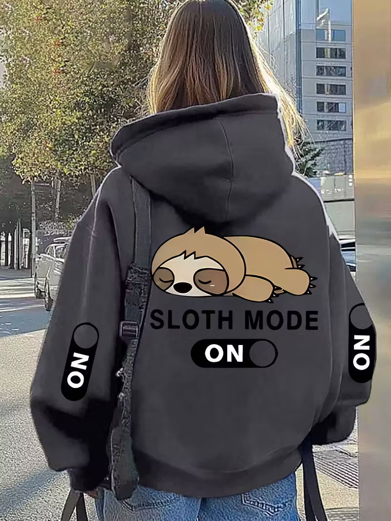 Women's Oversized Sloth Mode Lazy Print Hooded Jacket