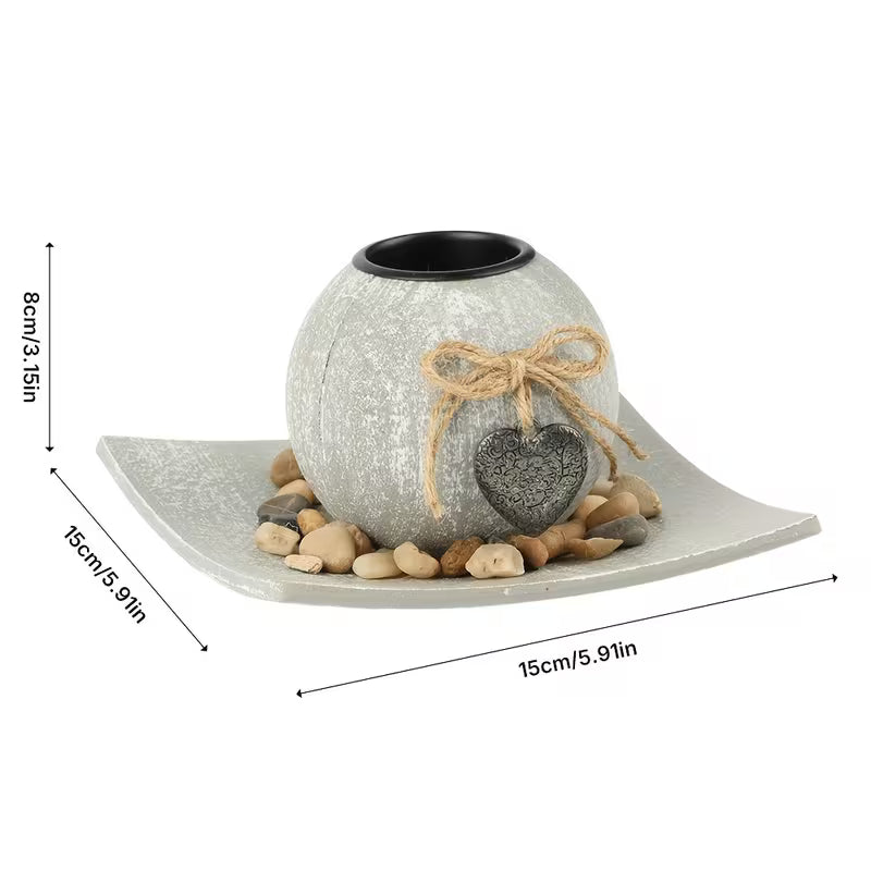 Single Wooden Candlestick Holder in Gray And White