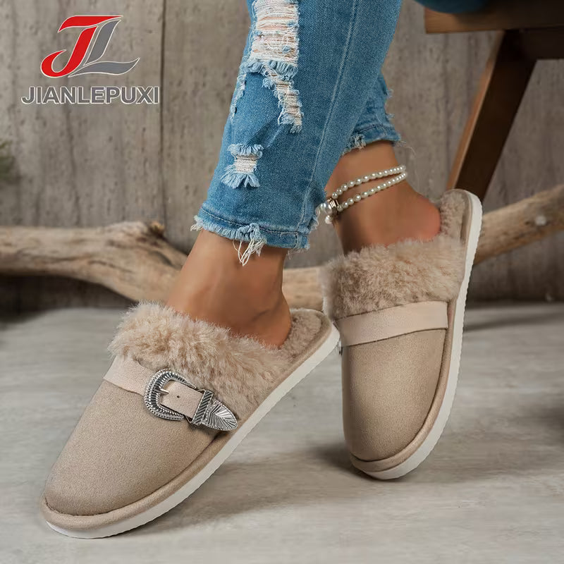 Buckle-Strap Fluffy Comfortable Indoor Slippers