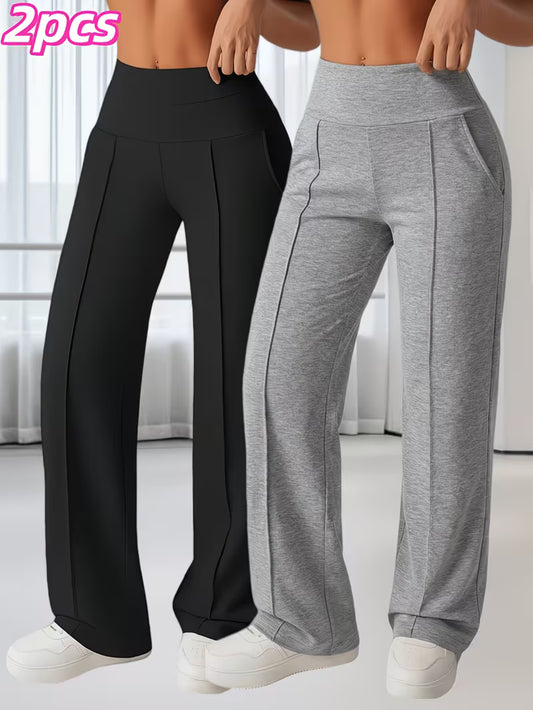2pcs Women's High-Waist Wide-Leg Pants
