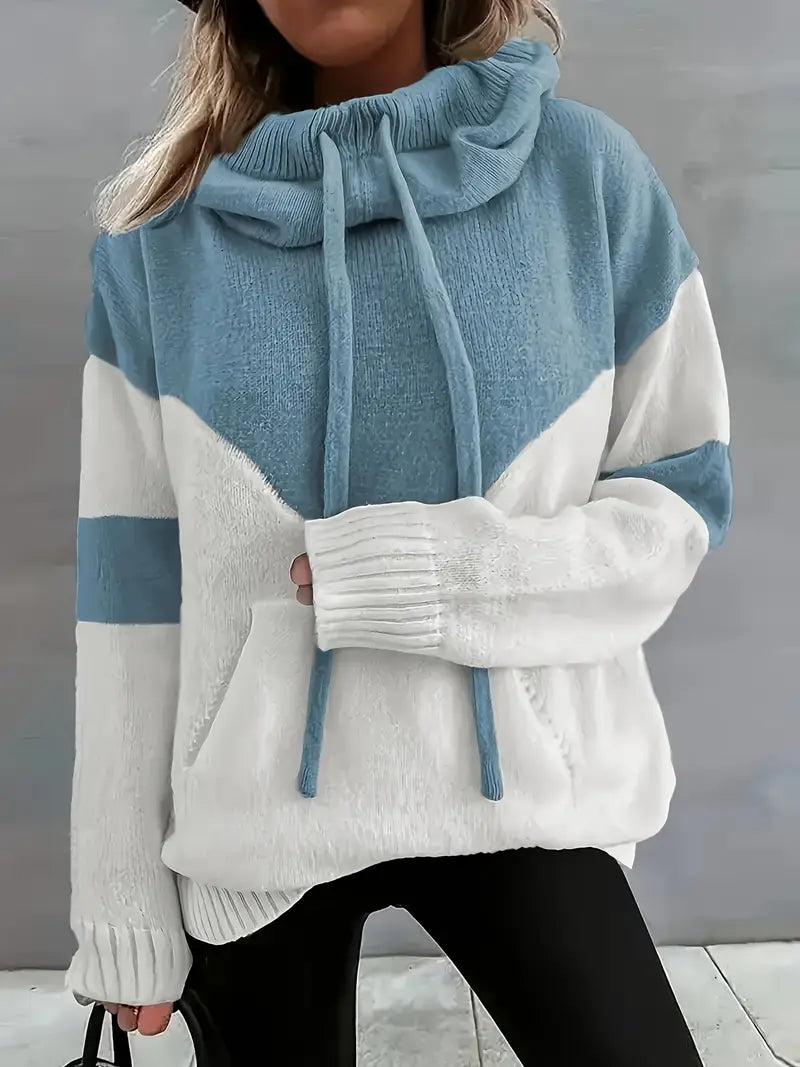 Elegant Fashion Autumn-Winter Color-Block Hooded Sweater