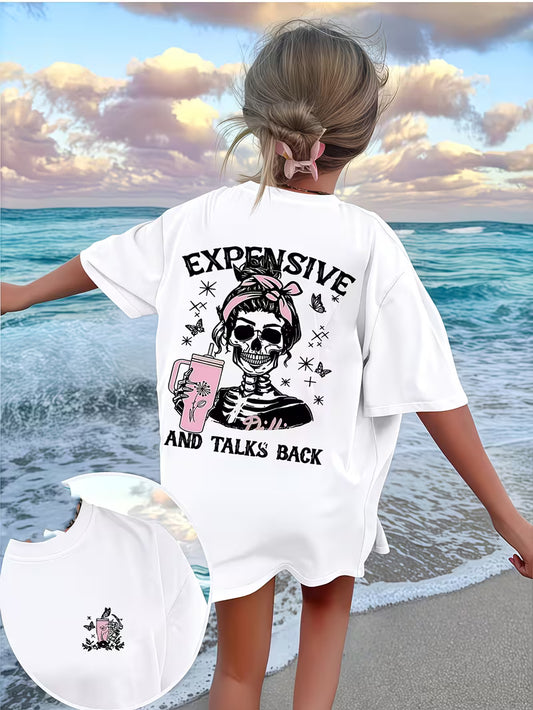 Girls Skull Slogan T Shirt