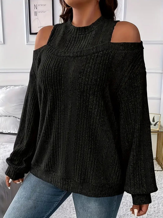 Women'S Plus Size Solid Color Crew Neck Long Sleeve Top