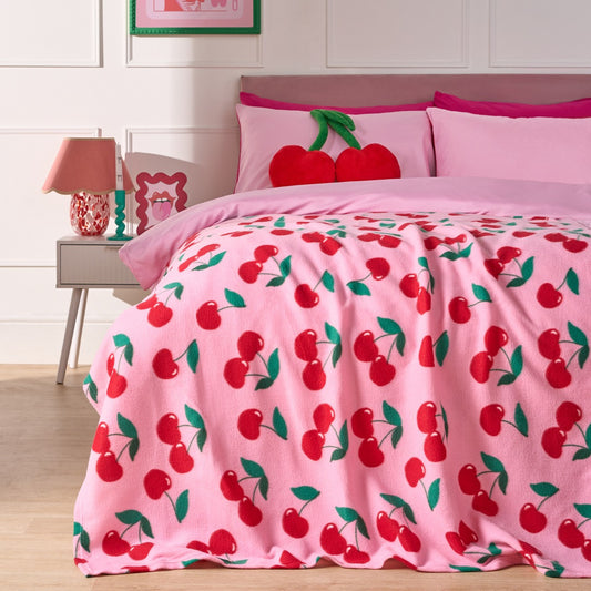Cherry Print Fleece Throw