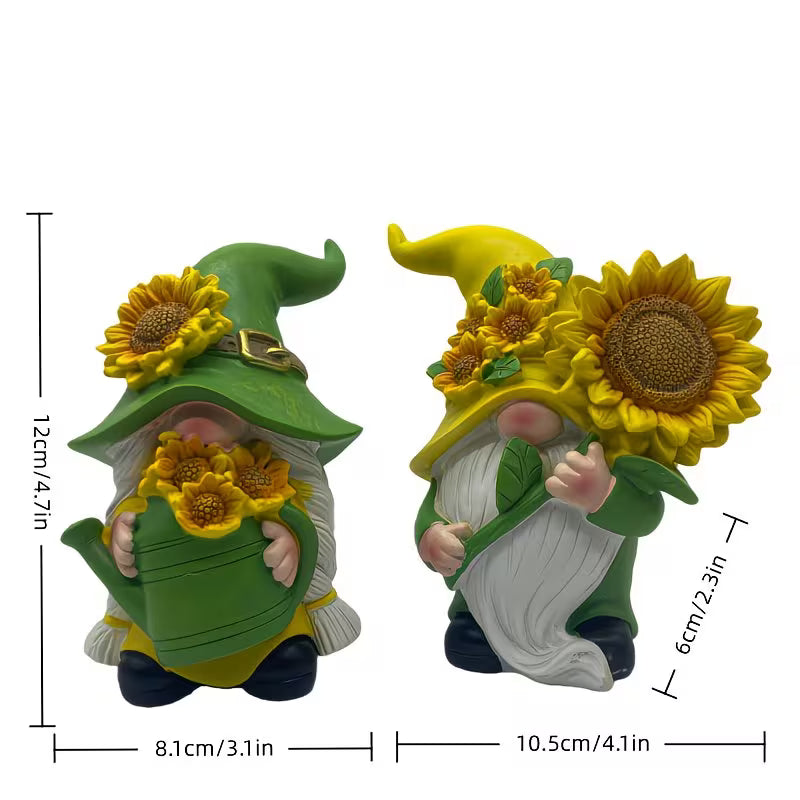 Set of 2 Sunflower Gnome Statues