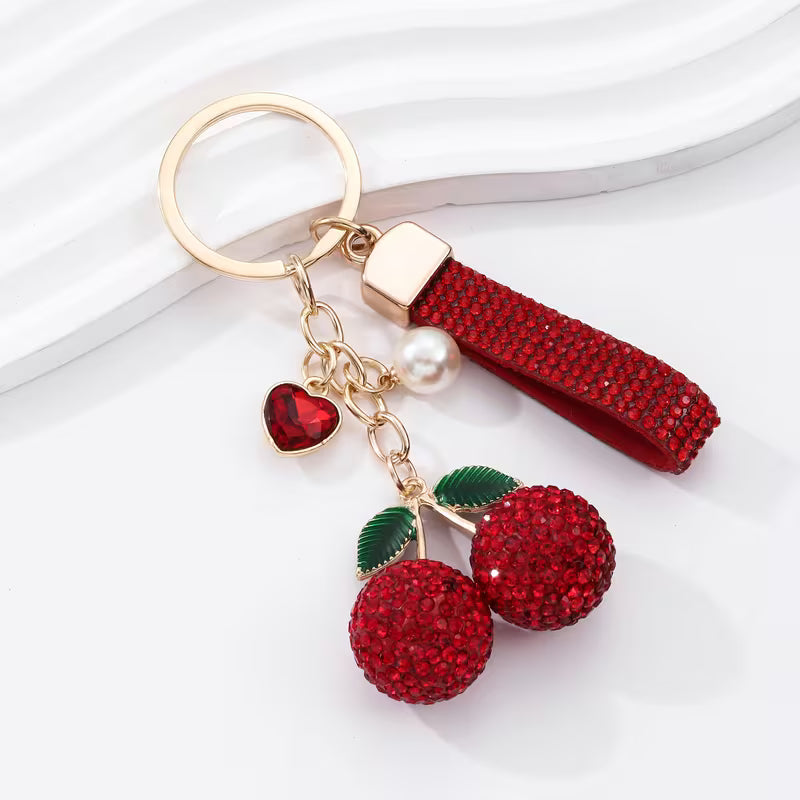 Heart And Cherry Enamel Alloy Keychain