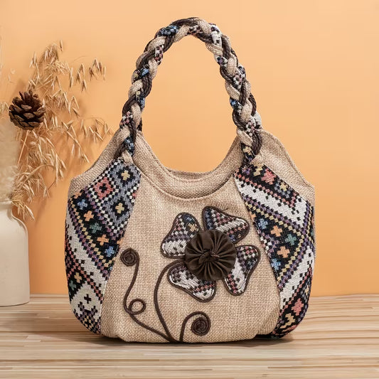 Vintage Floral Embroidered Tote Bag