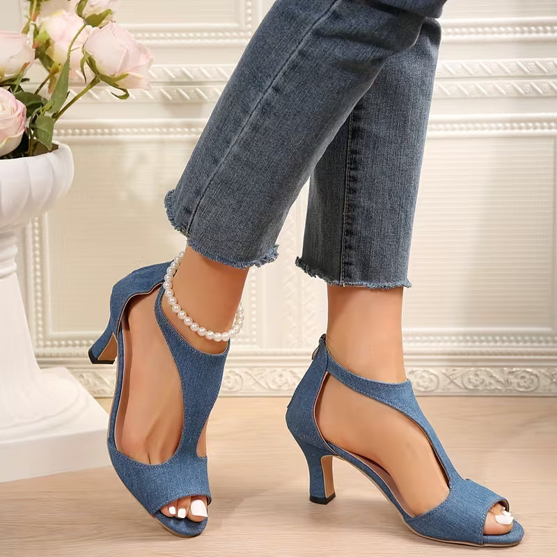 Opentoe T-strap Fish Mouth Back Zipper Hollow Sandals