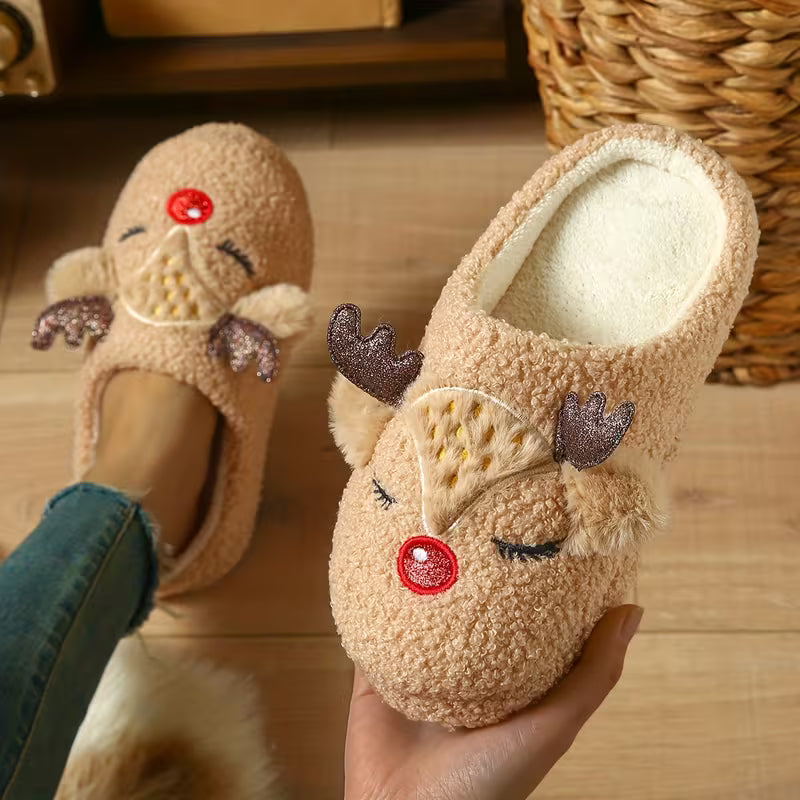 Cute Cartoon Christmas Reindeer Slippers