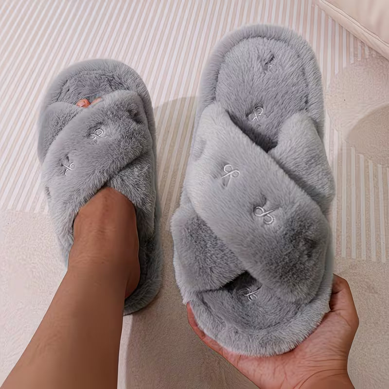 Women's Bow Furry Slippers