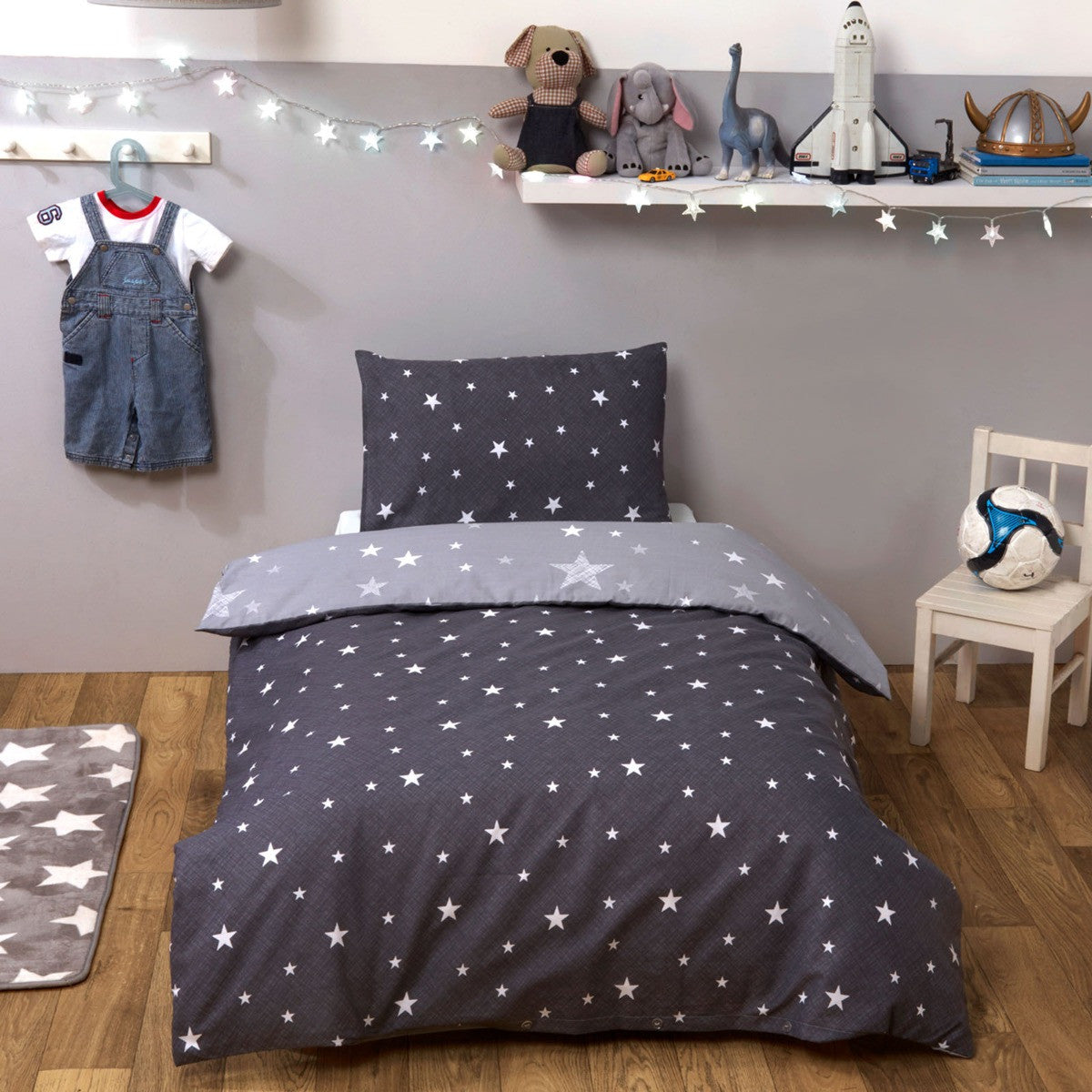 Textured Stars Duvet Set - Grey