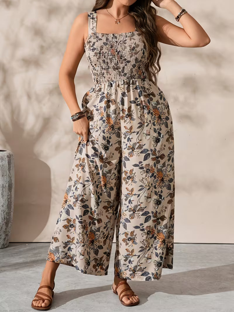 Plus Size Printed Wide Leg Women'S Jumpsuit