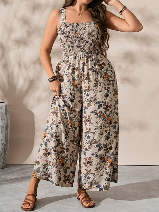 Plus Size Printed Wide Leg Women'S Jumpsuit