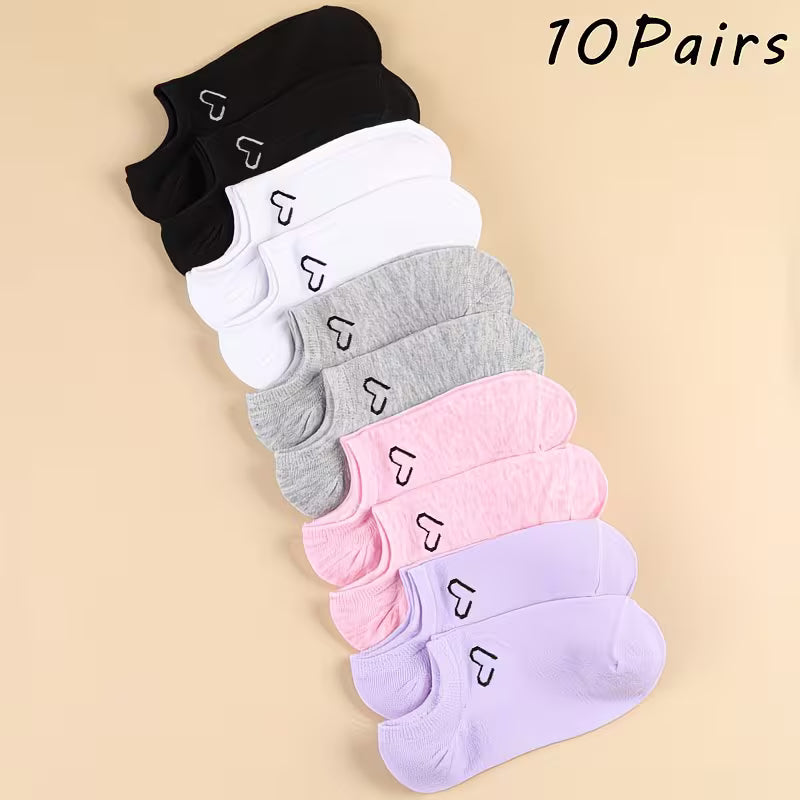 10 Pairs of Solid Color Unisex Invisible Boat Socks