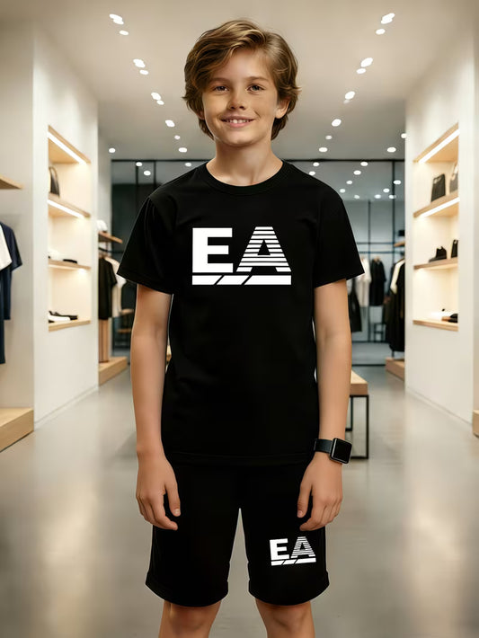 EA Print Casual Short Sleeve T-shirt+ Shorts 2pcs Set