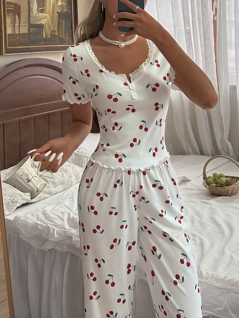 White Cherry Casual Pajama Set