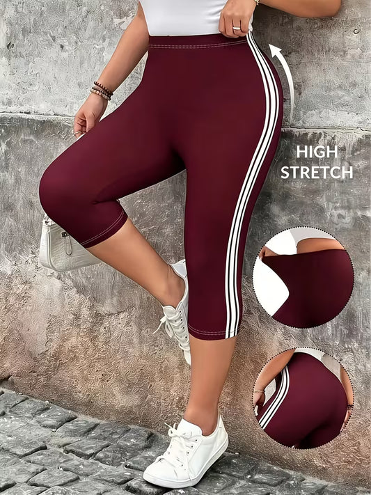 Plus Size Striped Print Capri