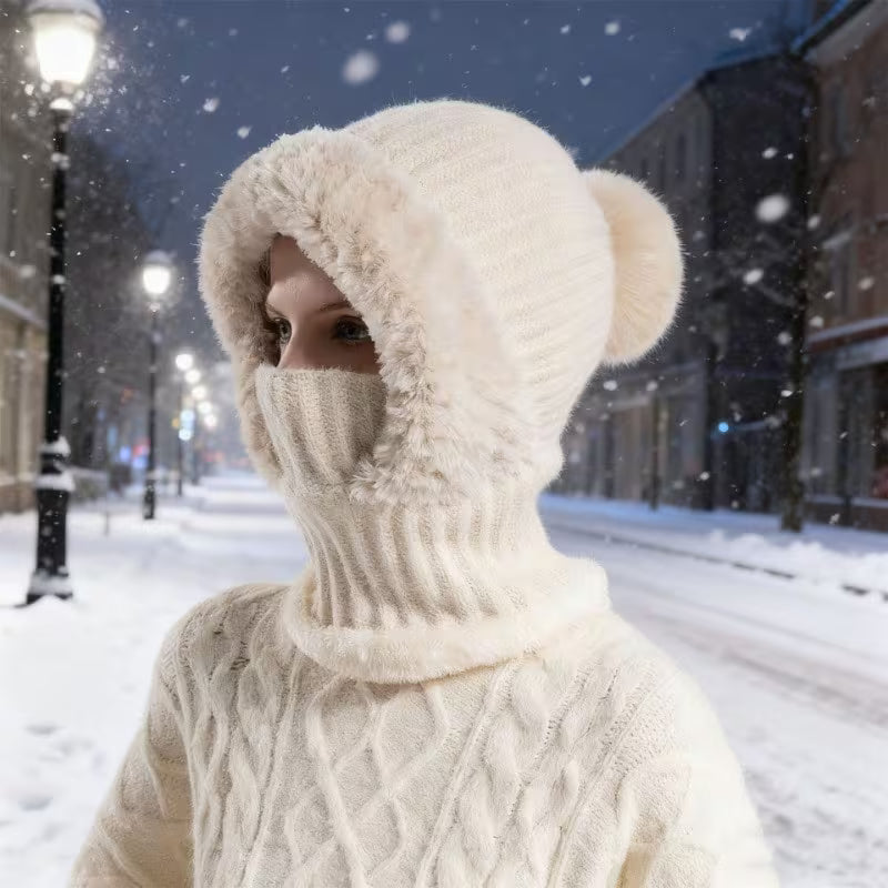 Women's 3-in-1 Plush Winter Hat with Face Mask & Neck Warmer