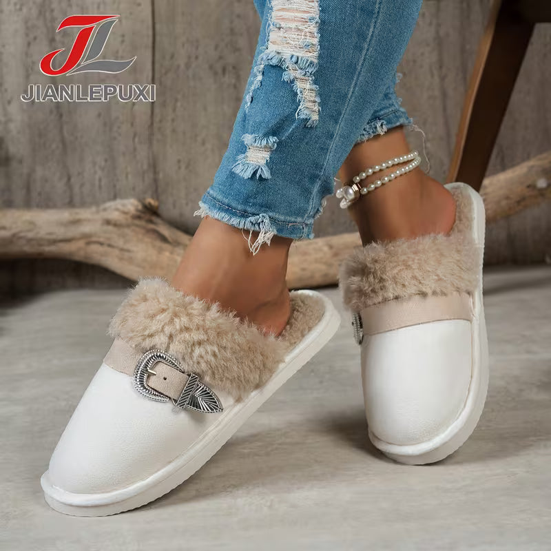 Buckle-Strap Fluffy Comfortable Indoor Slippers