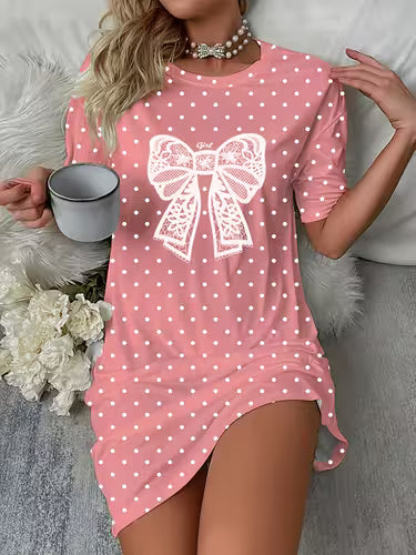 Plus Size Ladies Polka Dot Bow Nightdress