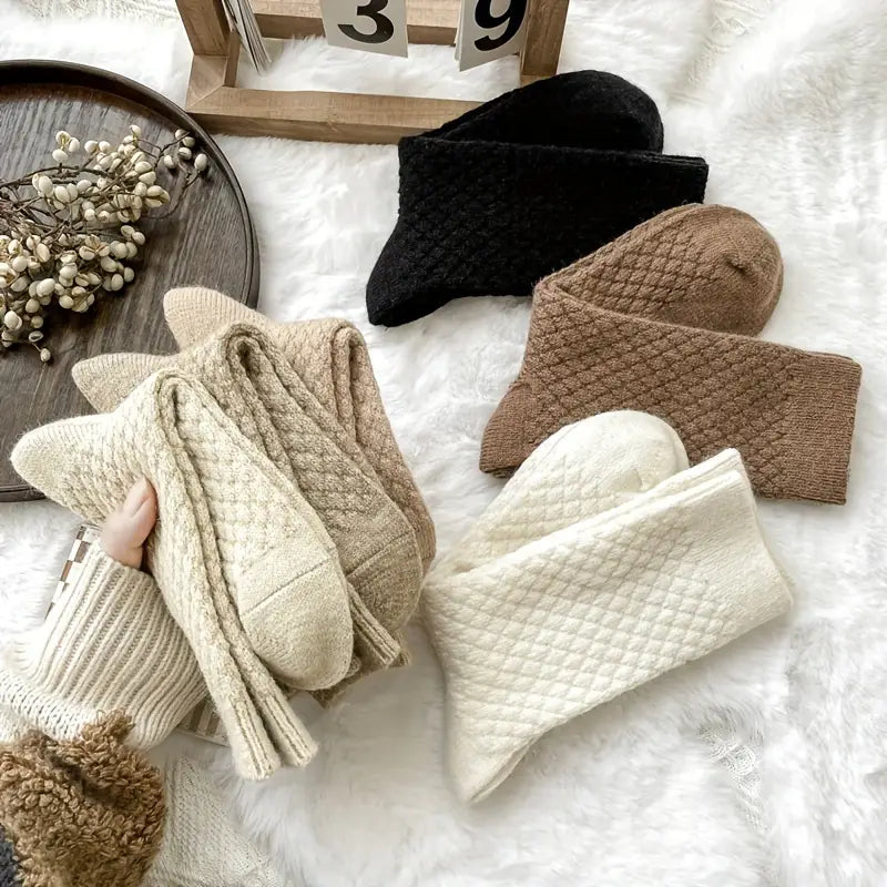 6 Pairs Soft Rhombus Textured Mid Tube Socks