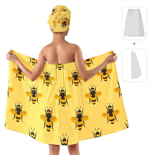 2pcs Bee Bath Towel And Bath Skirt