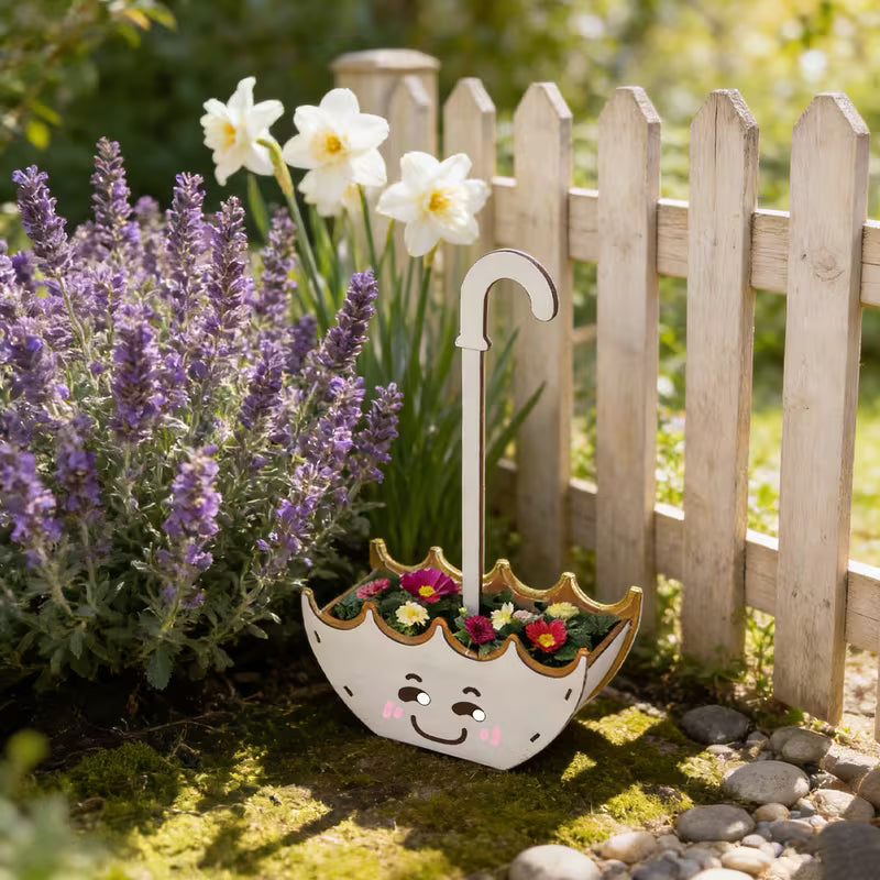 Cute Wooden Umbrella Shaped Smiling Face Flower Pot