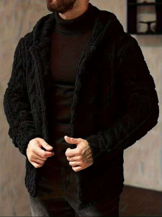 Comfy Solid Color Hooded Fleece Jacket For Men - SMALL