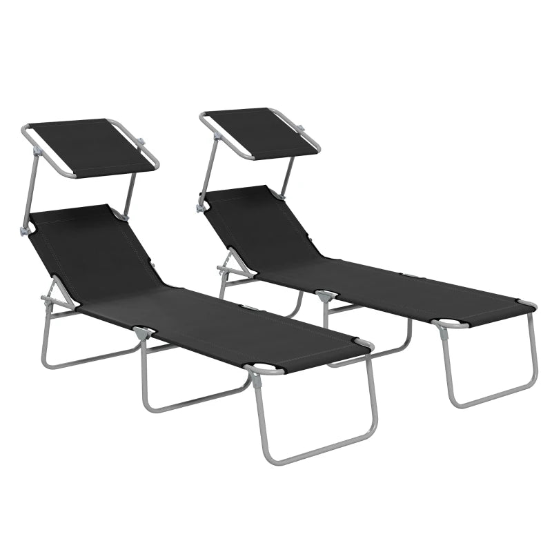 Folding Sun Lounger Set of 2 with Canopy
