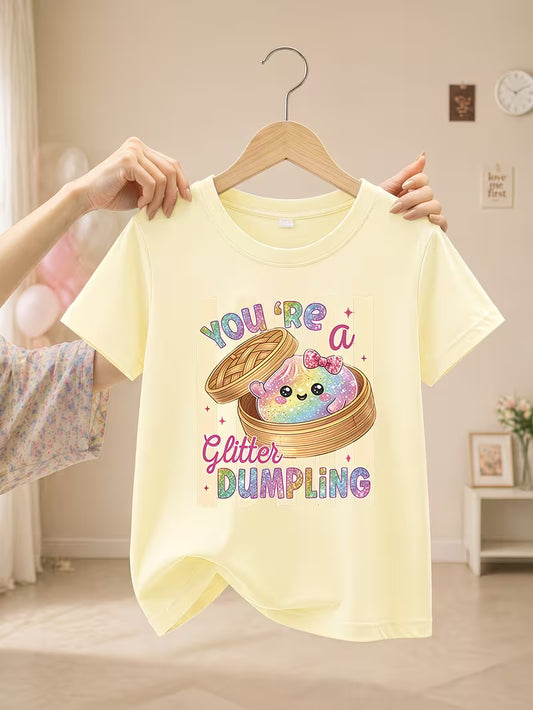 Girl's Round Neck Short Sleeve Dumpling T Shirt
