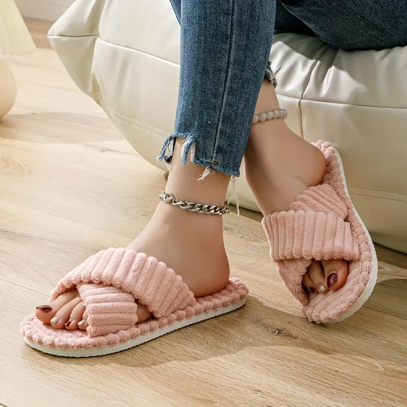 Women'S Cross-Stripe Slip-On Slippers
