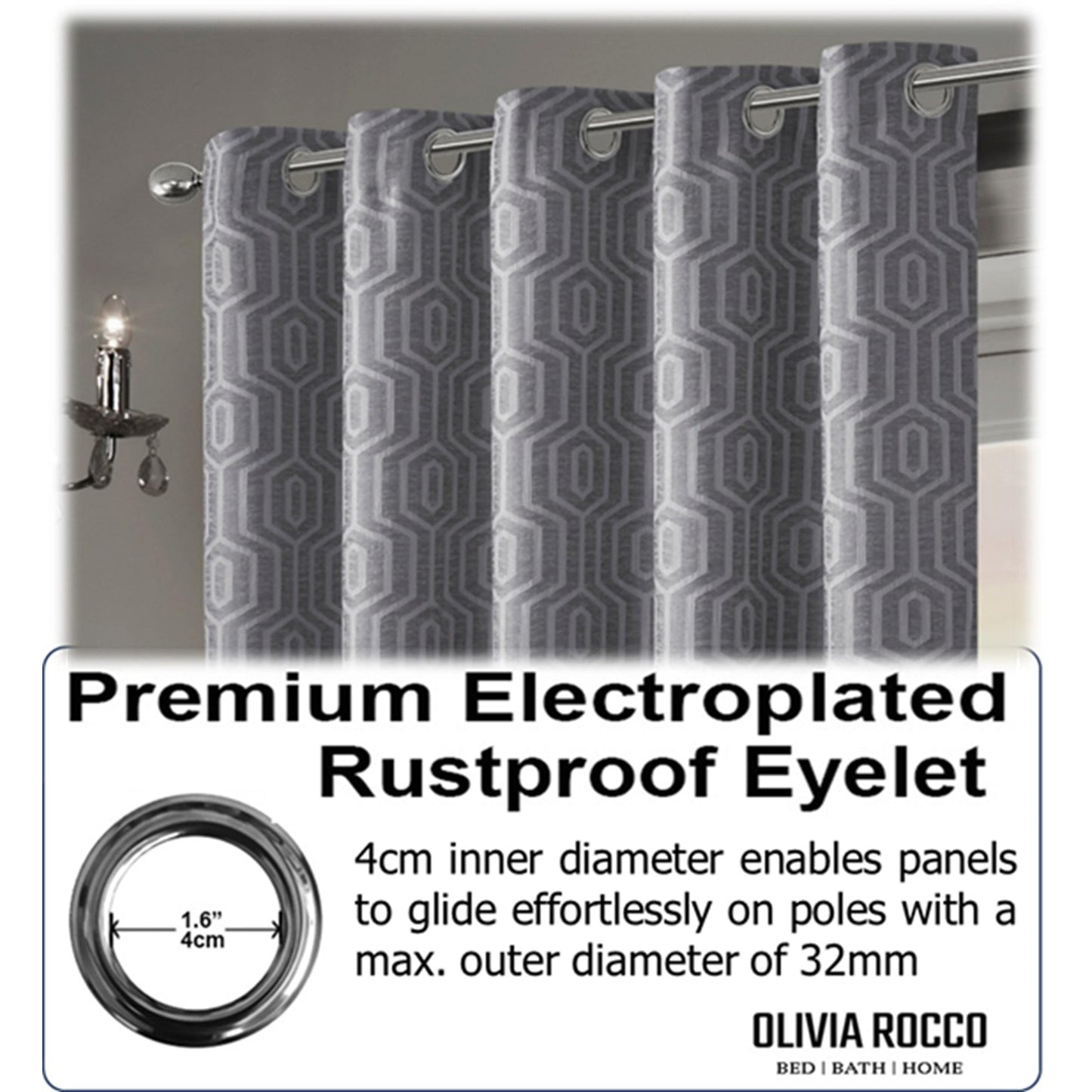 Paris Eyelet Jacquard Curtains Grey Geometric Pattern Thermal Insulated