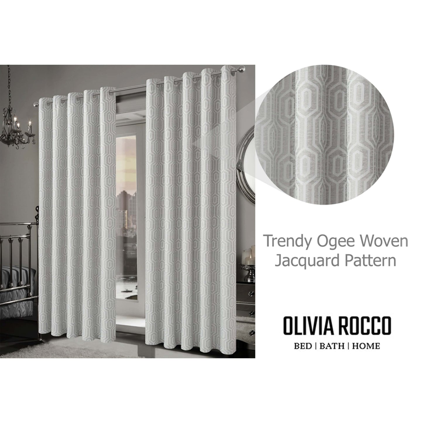 Paris Eyelet Jacquard Curtains Natural Geometric Pattern Thermal Insulated