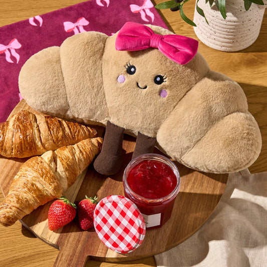 Chloe The Bow Croissant Cushion - Natural/Hot Pink