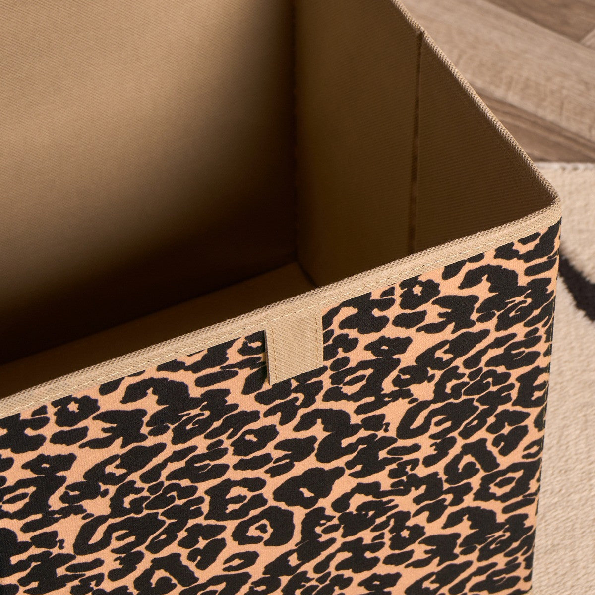 Leopard Print Cube Storage Boxes, Natural - 2 Pack