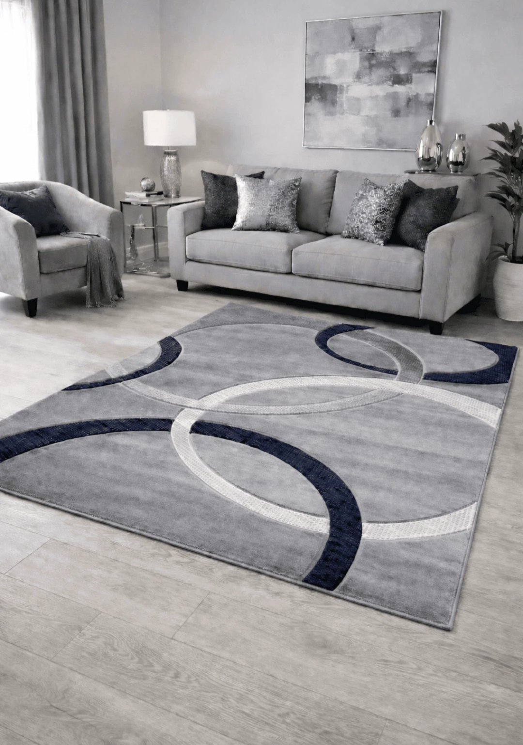 Modern Silver Rings Rug