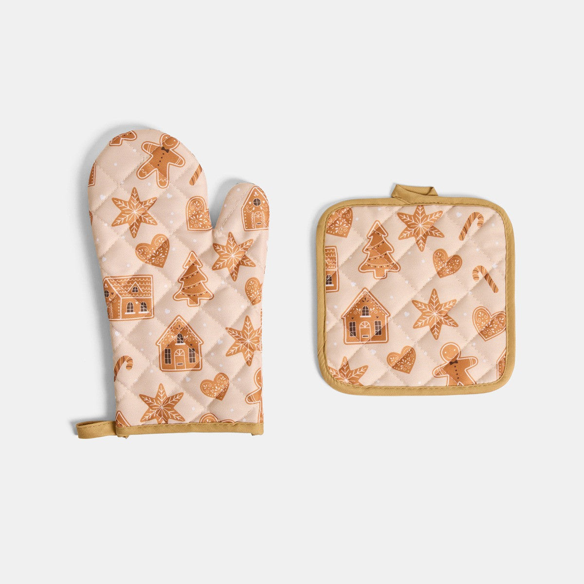 Gingerbread Print Oven Mit & Pot Stand Set
