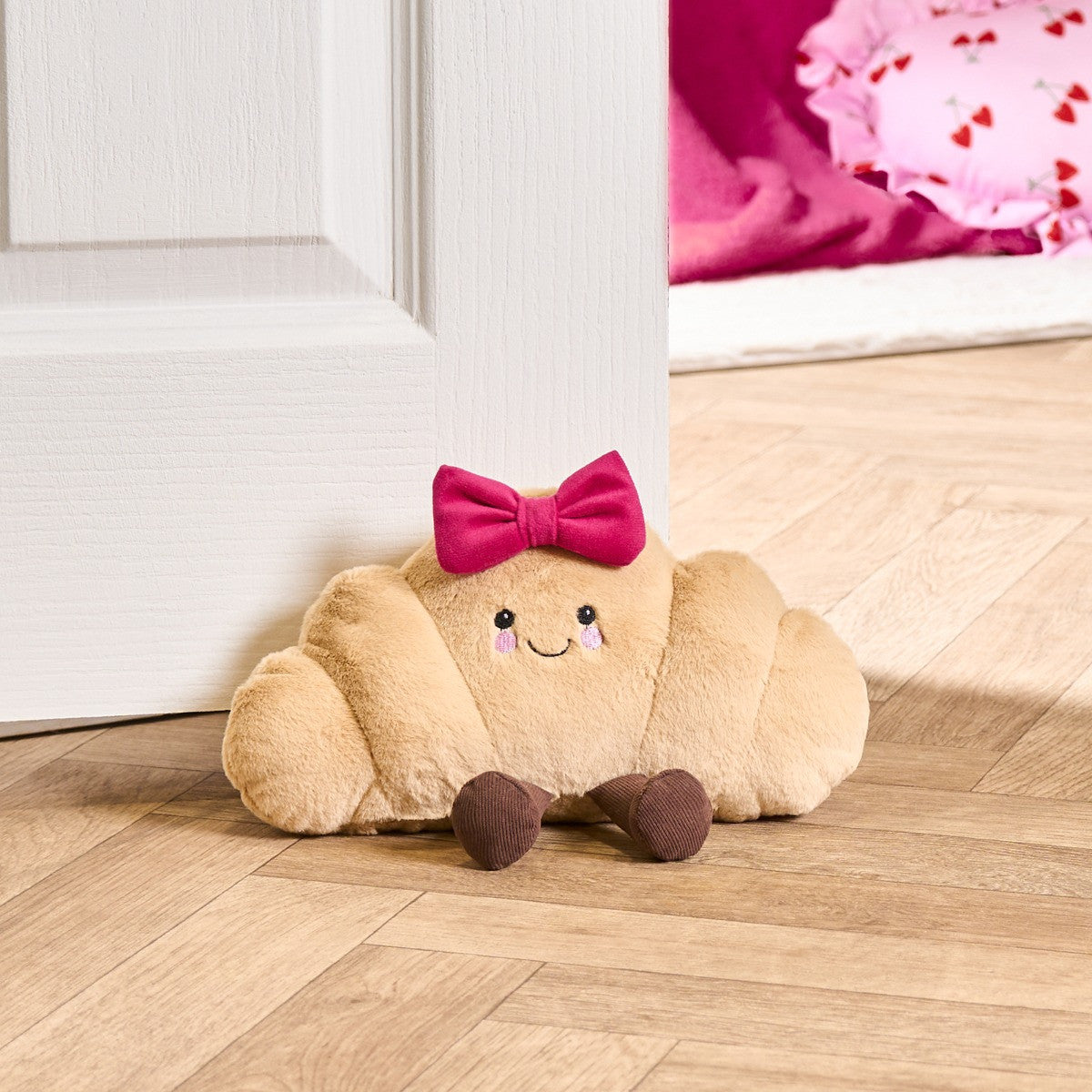 Chloe The Bow Croissant Doorstop - Natural/Hot Pink