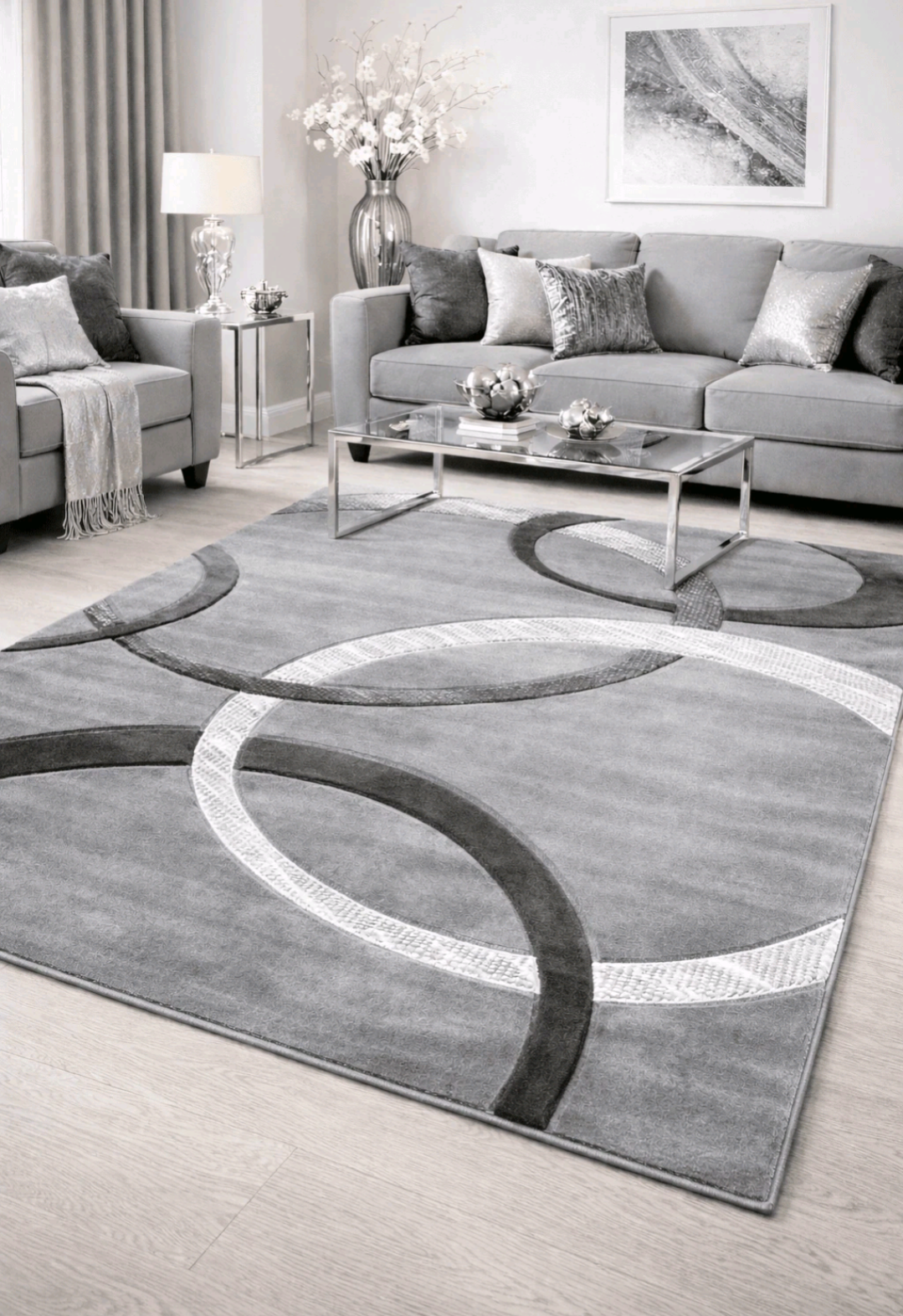 Modern Silver Rings Rug
