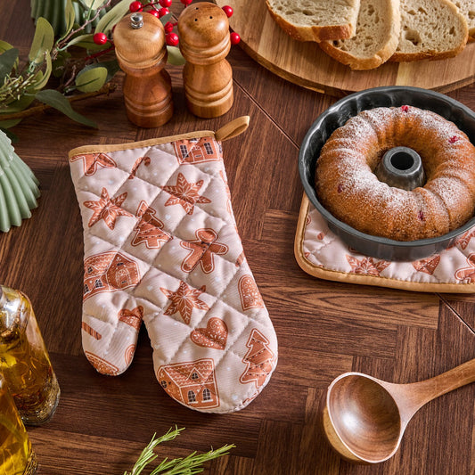 Gingerbread Print Oven Mit & Pot Stand Set
